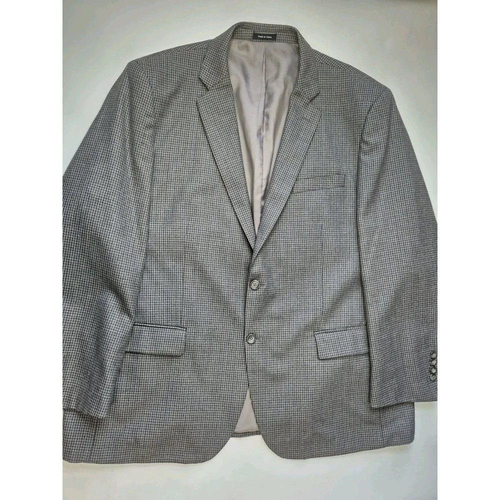 Pronto Uomo Platinum Mens Sport Coat 48R Blue Gray Check 2 Button Made in China